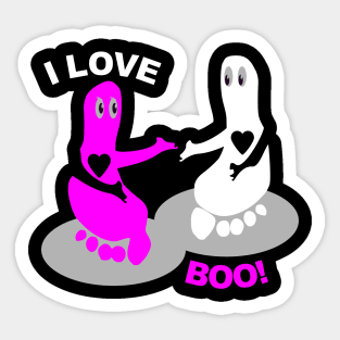 I love BOO Pink Footprint ghost Sticker